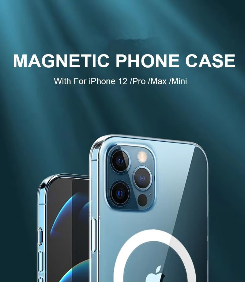 Premium Apple iPhone Case, MagSafe Compatible, Camera Lens & Screen Protection, Ultra Thin, Shockproof, Magnetic Full All Around Cover – Hard Crystal Clear Magnetic Case with Wireless Charging Support