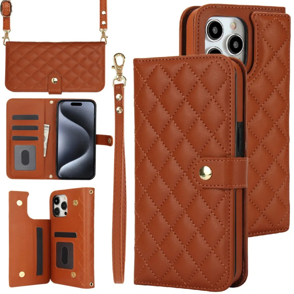 RFID Blocking Wallet Crossbody Flip iPhone Case – Card Slot Holder, PU Leather, Secure Protection for iPhone Models