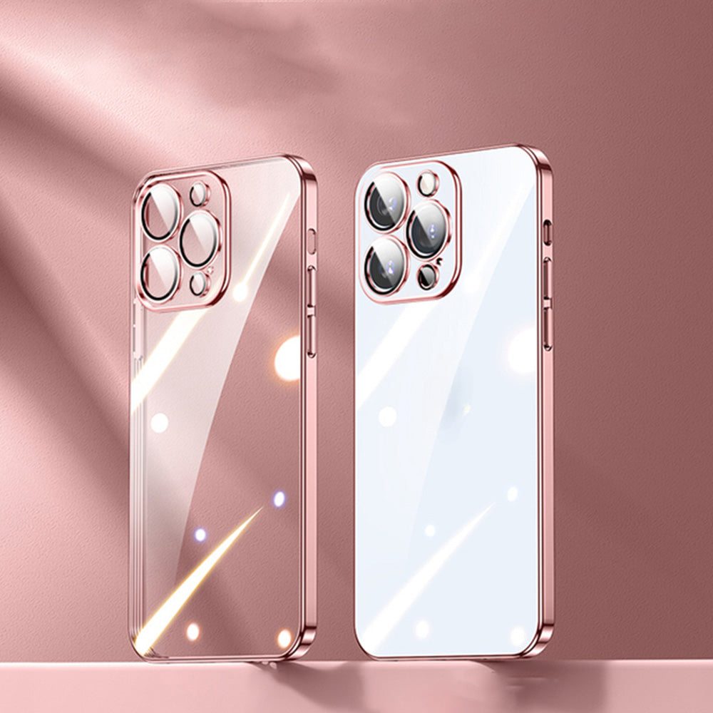 Luxury Plating Transparent Silicone Case – High Quality, Shockproof, Ultra Slim, HD Lens Protection, Durable Soft Cover,