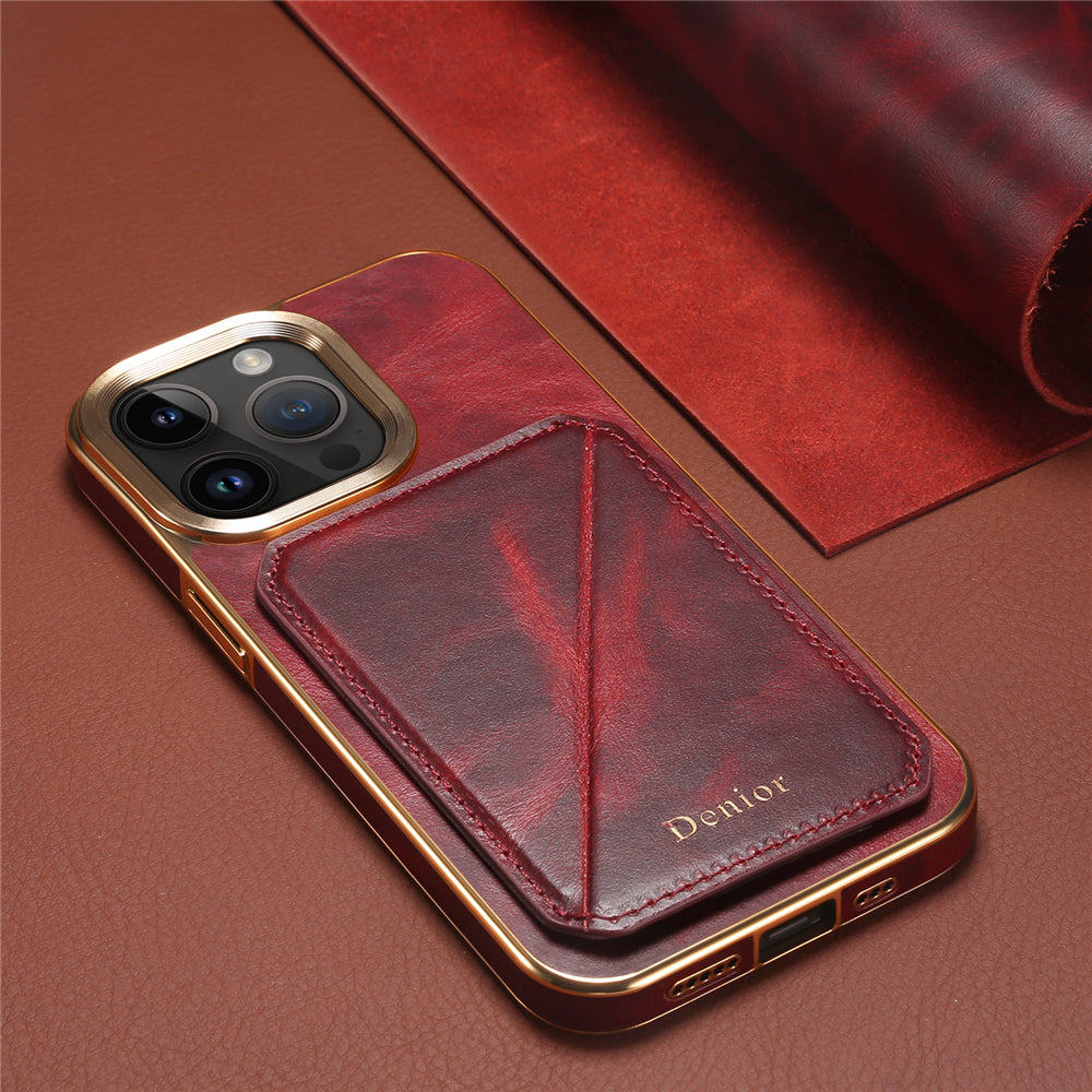 Luxury Cowhide Leather Wallet iPhone Case – Magnetic Card Holder, Plating Shell, Shockproof Protection, Premium Design for iPhone Models