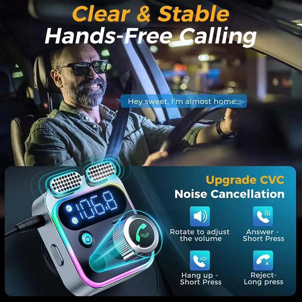 Premium, 1.8-Inch, Wireless Bluetooth FM Transmitter for Car, AUX Support, QC3.0 Charging, Treble, Bass Adjustment,