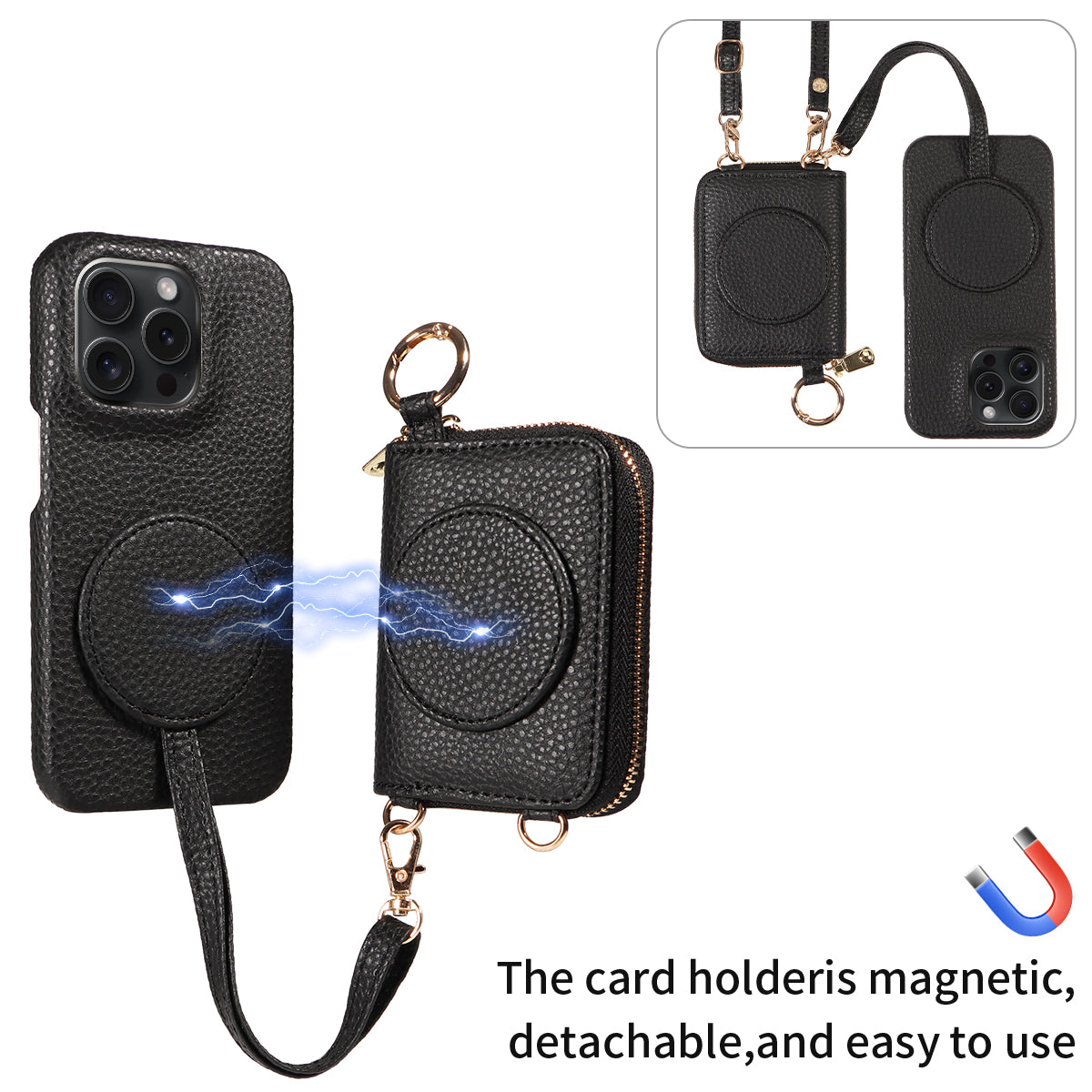 Premium High-Quality Magnetic Wallet iPhone Case – Detachable Design, Lashing Functionality, Stylish & Durable Protection