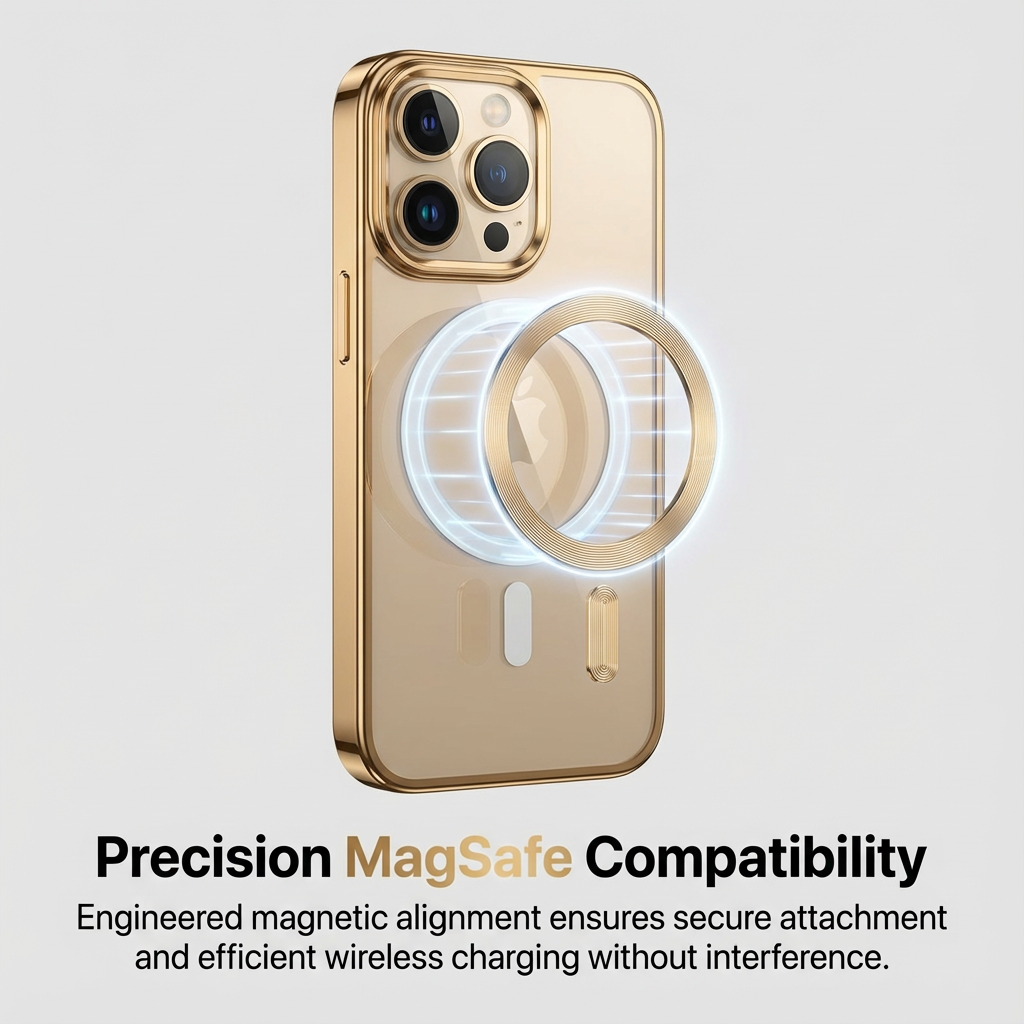 Luxury Desert Gold MagSafe iPhone Case - Clear Soft Cover with Magnetic Wireless Charging & Lens Protection | Case for iPhone
