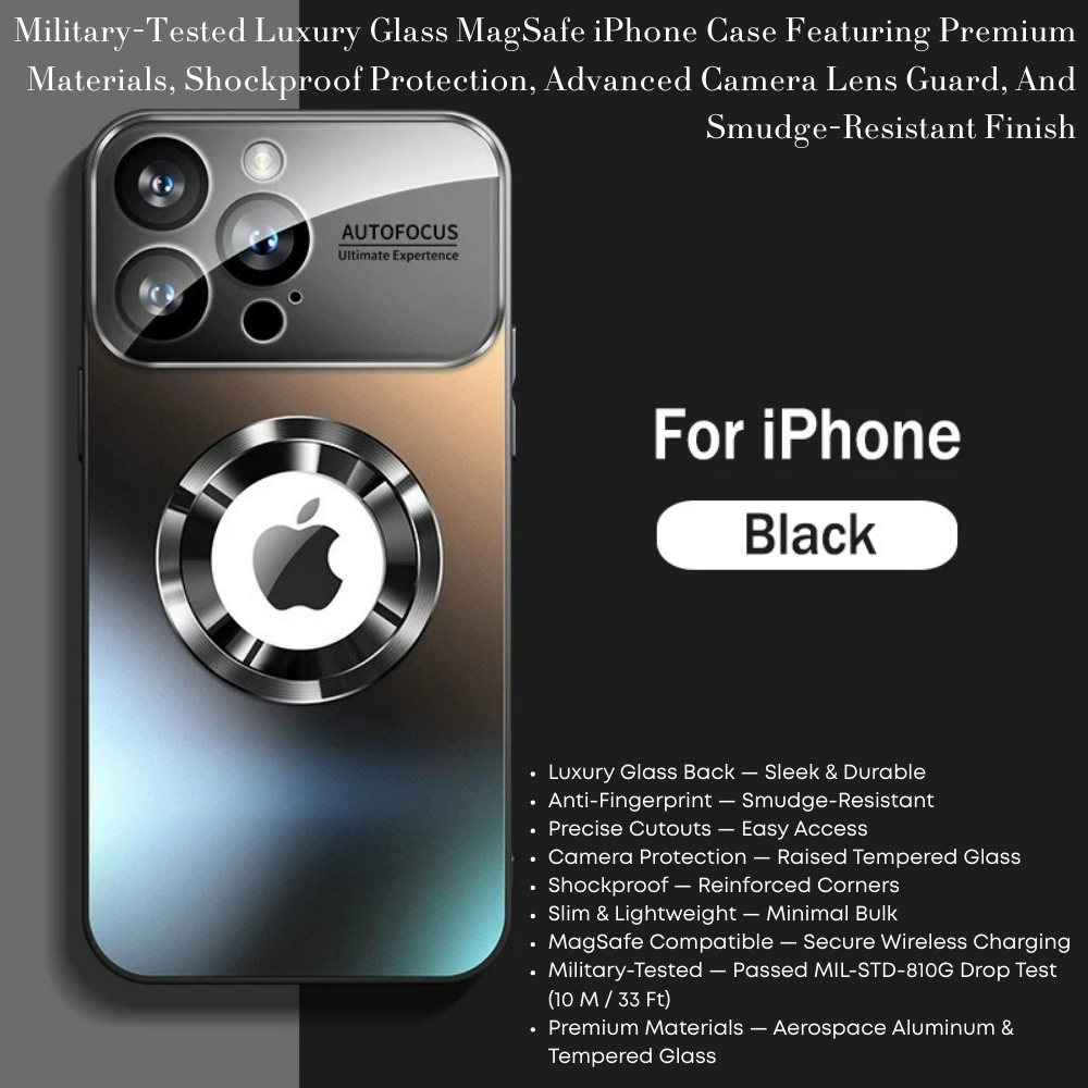 Luxury Glass MagSafe iPhone Case - Magnetic Wireless Charging, Camera Lens Protection, Shockproof Design | Case for iPhone