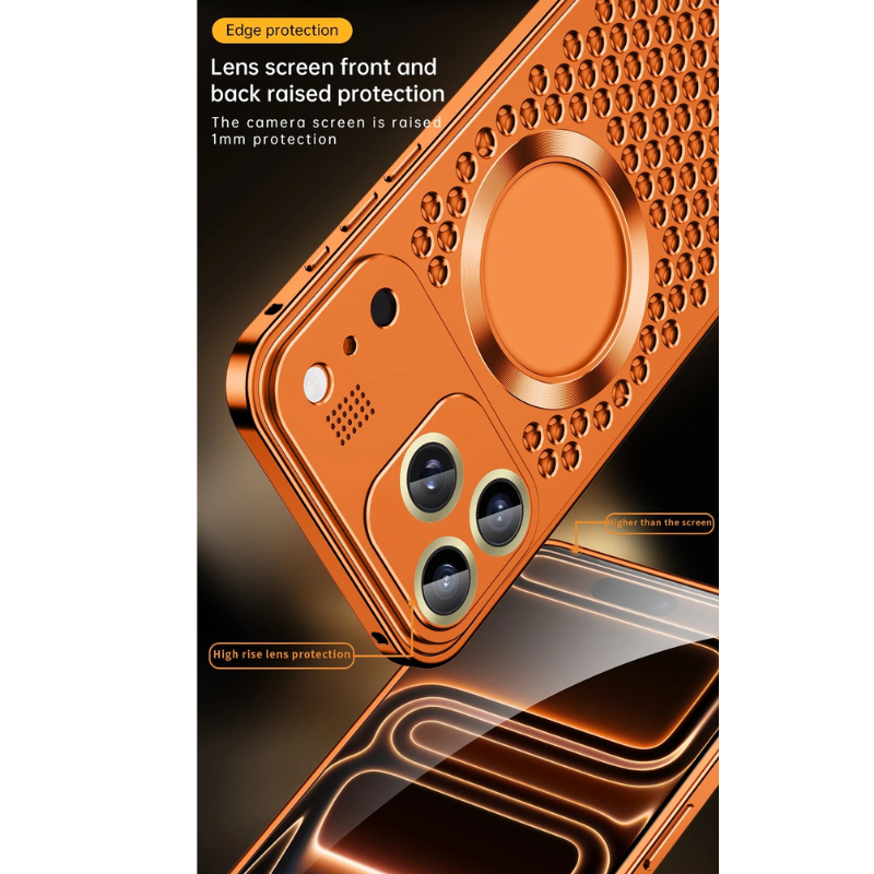 Premium Aluminum Alloy Magnetic iPhone Case – Heat Dissipation Metal Frame Cover with Shockproof Anti-Fall Protection and Camera Lens Guard
