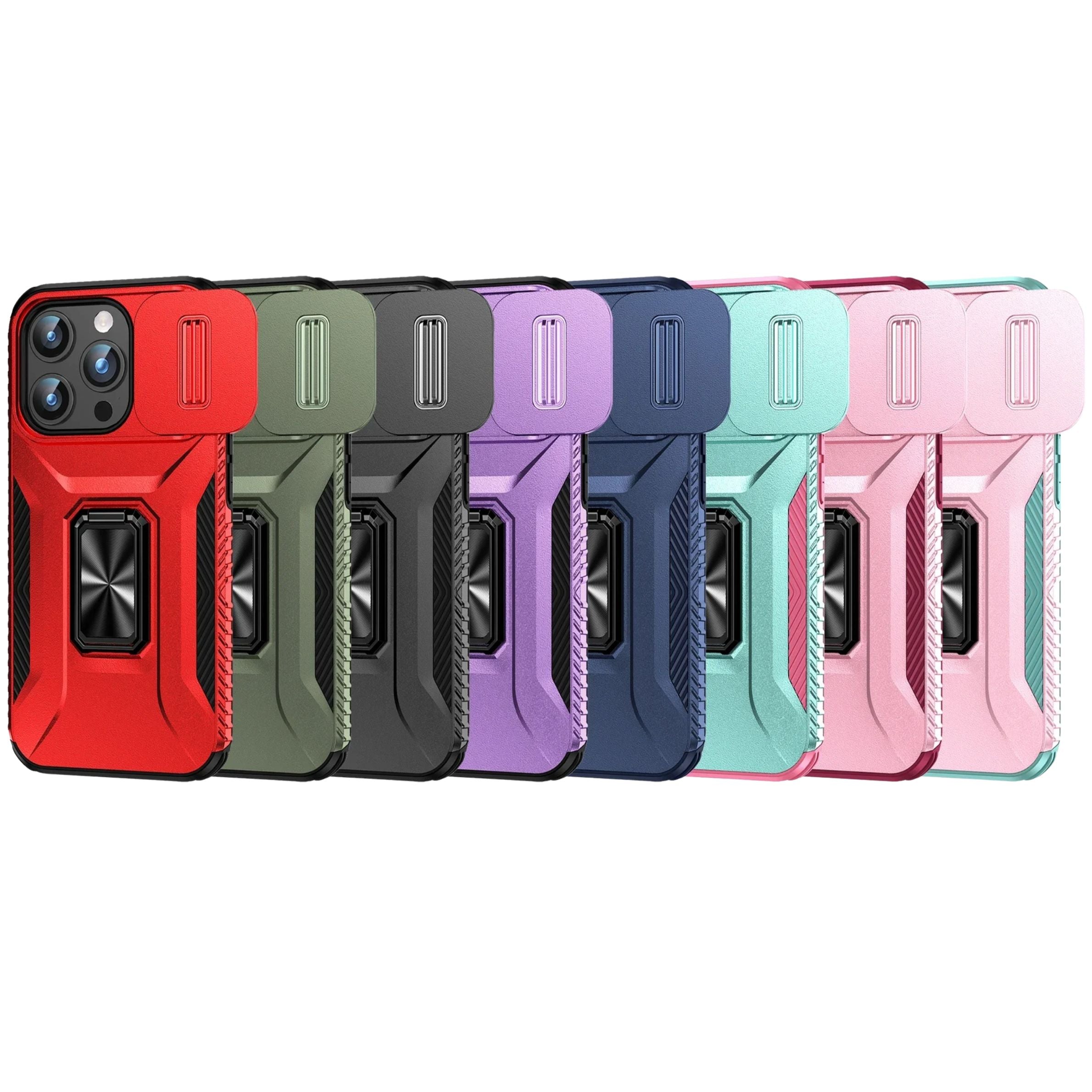 Premium Military-Grade iPhone Case – Shockproof All Around Protection Cover with Sliding Camera Lens Guard, Rotary Stand and Anti-Slip Grip