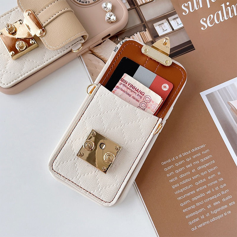 Premium Apple iPhone Case, MagSafe Compatible, Camera Lens & Screen Protection, Ultra Thin, Shockproof, Magnetic Full All Around Cover – Crystal Bow Crossbody Purse Case with Metal Button & Card Holder