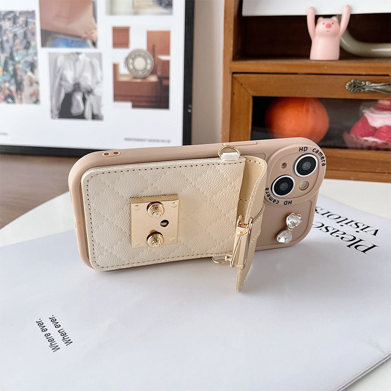Premium Apple iPhone Case, MagSafe Compatible, Camera Lens & Screen Protection, Ultra Thin, Shockproof, Magnetic Full All Around Cover – Crystal Bow Crossbody Purse Case with Metal Button & Card Holder