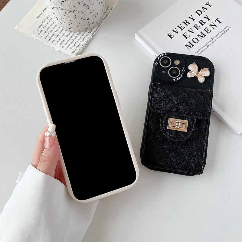 Premium Apple iPhone Case, MagSafe Compatible, Camera Lens & Screen Protection, Ultra Thin, Shockproof, Magnetic Full All Around Cover – Crystal Bow Crossbody Purse Case with Metal Button & Card Holder