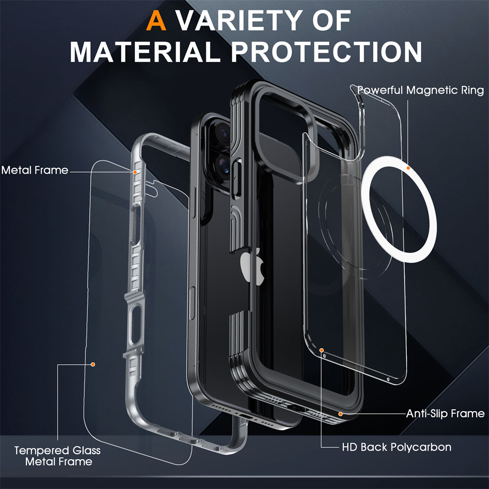 Full-Body Protection Magnetic iPhone Case – Tempered Glass MagSafe Shockproof Cover for iPhone Models, Durable and Stylish