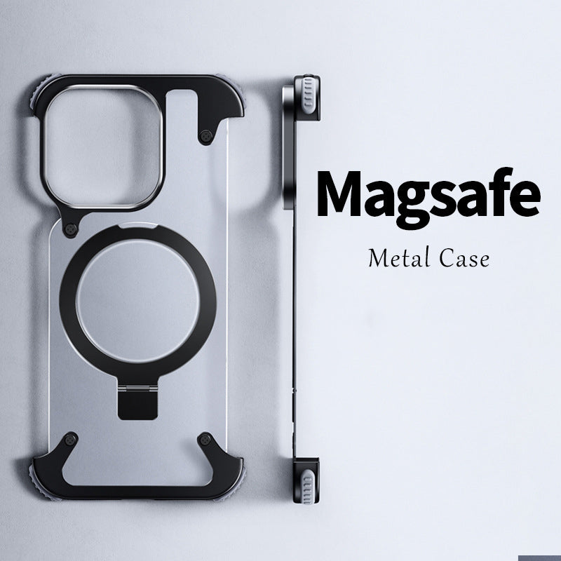 Premium Magnetic Stand Phone Case – Aluminum Alloy, Rimless Frosted Matte, Durable & Stylish Shockproof Cover Case for iPhone