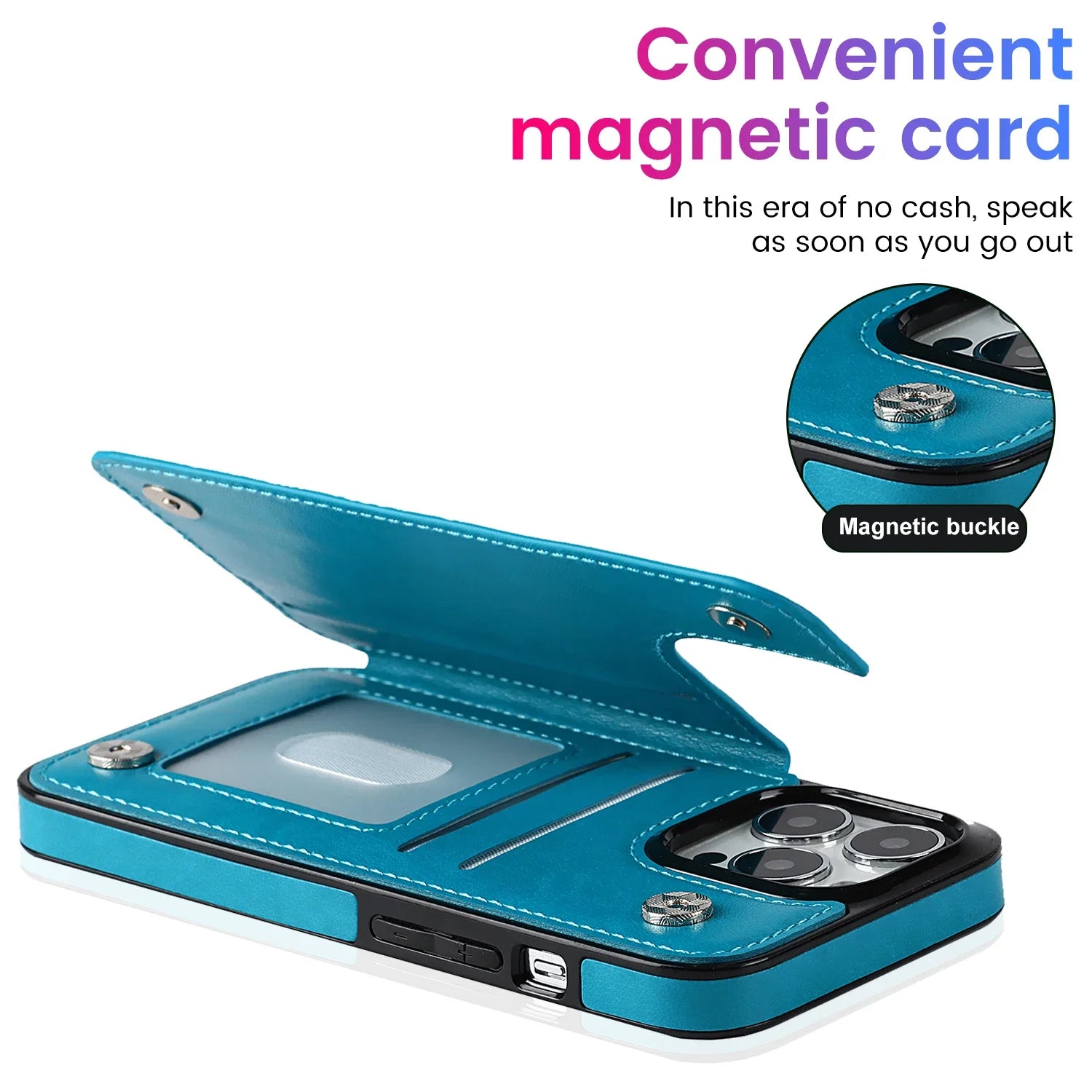 Luxury Wallet Datura Double Buckle iPhone Case – Magnetic Flip, Card Slot, Protective & Stylish Leather Cover Case for iPhone