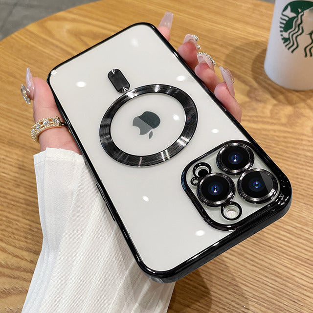 Clear Plating Magnetic iPhone Case - MagSafe Compatible, Lens Protection, Wireless Charging Ready Case for iPhone