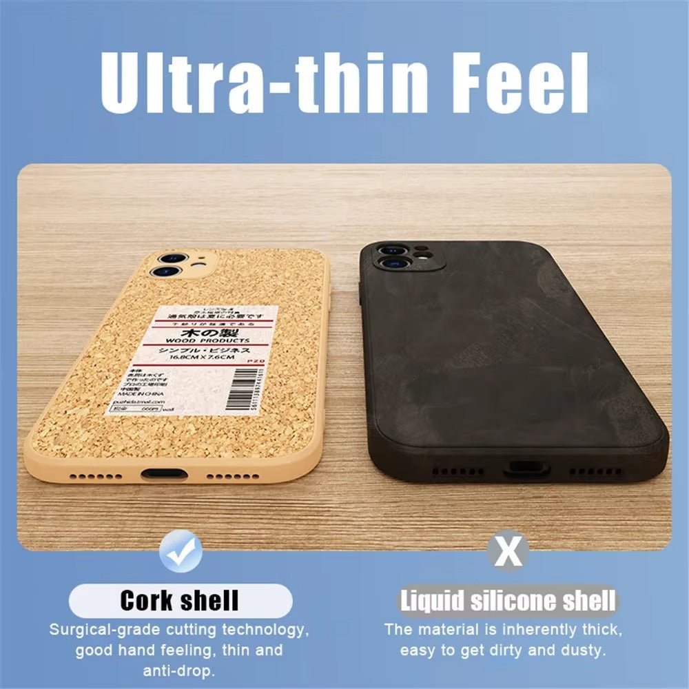 Luxury Apple iPhone Case, MagSafe Compatible, Camera Lens and Screen Protection, Ultra Thin, Shockproof, Magnetic, Full All Around Protection, Cork Wood Soft Cover