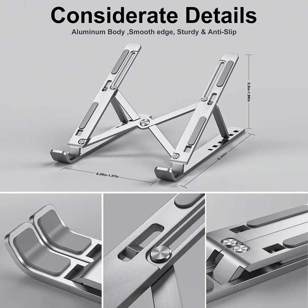 Premium Foldable Aluminum Laptop Stand – Portable Notebook Holder for MacBook Air, Pro, and PC, Adjustable Computer Support Bracket for Desk or Travel
