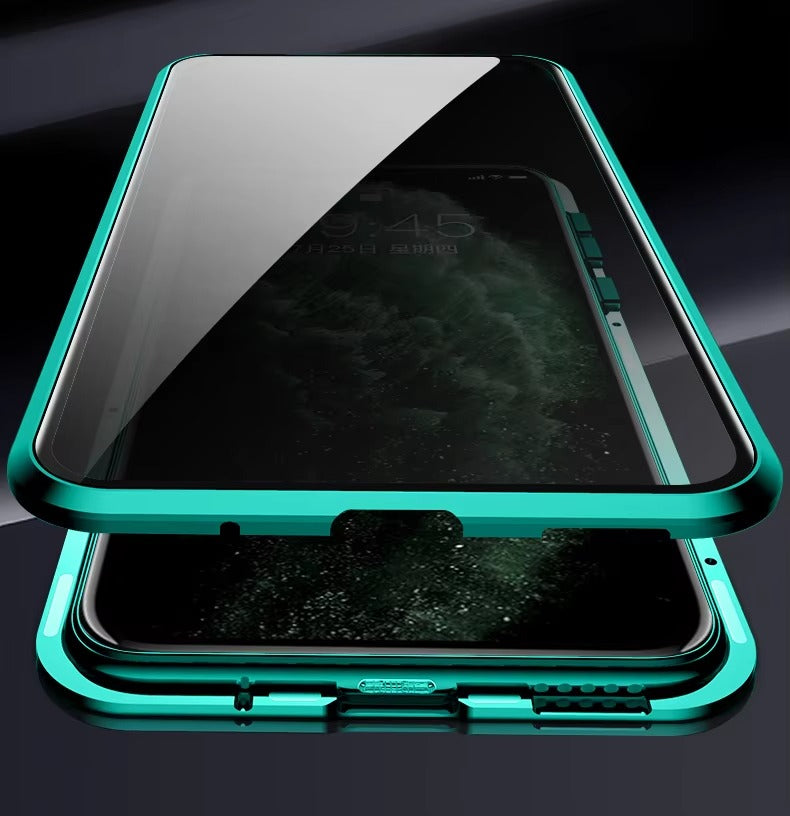 Premium Apple iPhone Case, MagSafe Compatible, Camera Lens & Screen Protection, Ultra Thin, Shockproof, Magnetic Full All Around Cover – Anti-Peeping Tempered Glass Case with Magnetic Metal Bumper & Privacy Protection