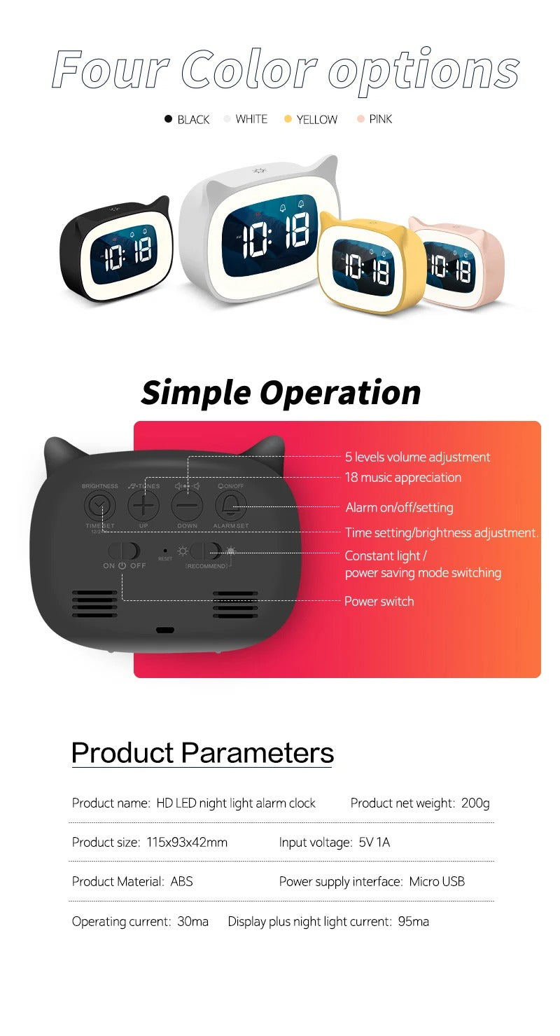 Premium Rechargeable LED Alarm Clock for iPhone Users – Touch Control Night Light, Always-On Display, 12/24H Music Desk Clock