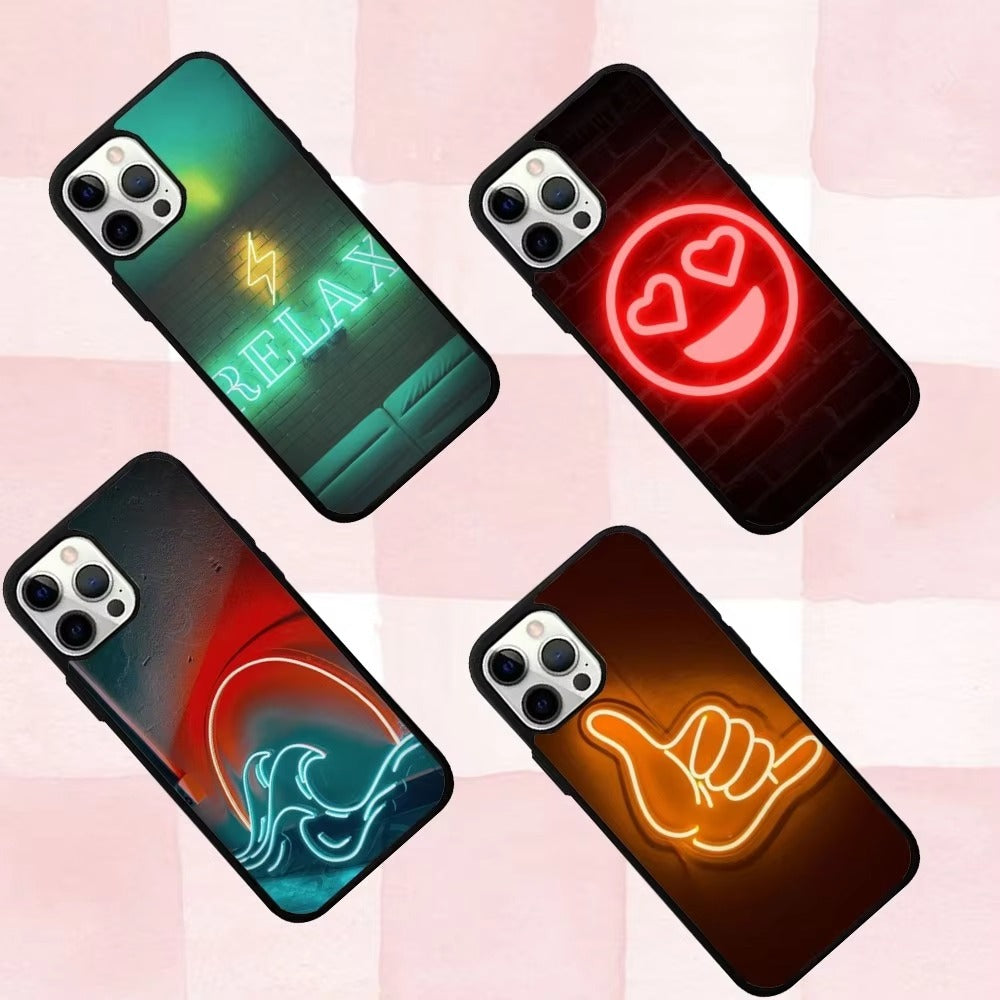 Premium Apple iPhone Case, MagSafe Compatible, Camera Lens and Screen Protection, Ultra Thin, Shockproof, Magnetic, Full All Around Protection, Neon Light Black Cover