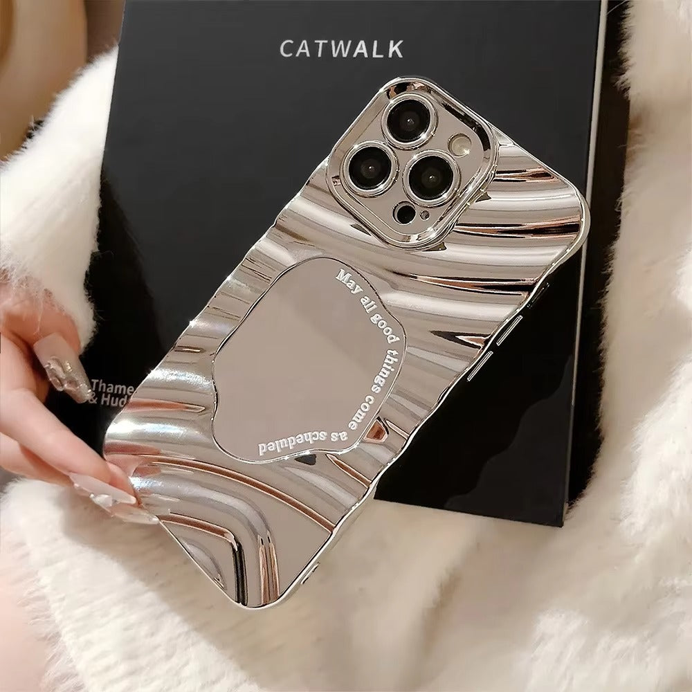 Luxury Apple iPhone Case, MagSafe Compatible, Camera Lens and Screen Protection, Ultra Thin, Shockproof, Magnetic, Full All Around Protection, Wavy Mirror Bumper Cover