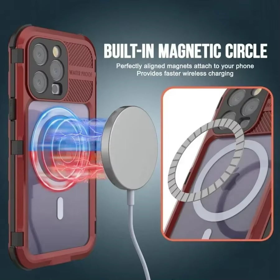 Robust Apple iPhone Case MagSafe Compatible, Camera Lens & Screen Protection, Ultra Thin Shockproof Magnetic Full All Around Protection Cover with IP68 Metal Military Design