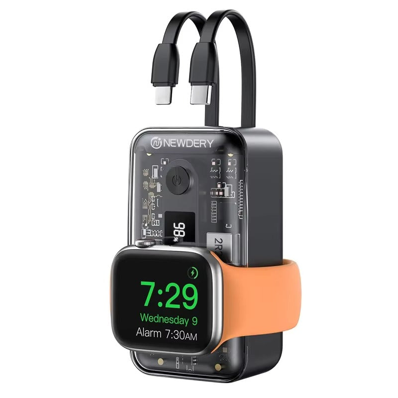 Premium, 10000mAh Wireless Power Bank with Built-in Cable – PD 20W Fast Charging Battery Source for Apple Watch S1–S9, iPad Air