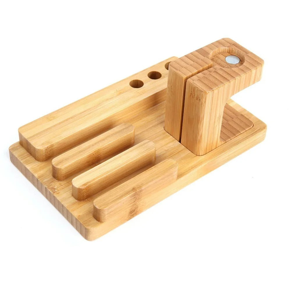 Luxury Bamboo Charging Dock Station – Multifunctional Stand Holder for iPad, iPhone, Apple Watch, Tablets and Smartphones with Cable Organizer