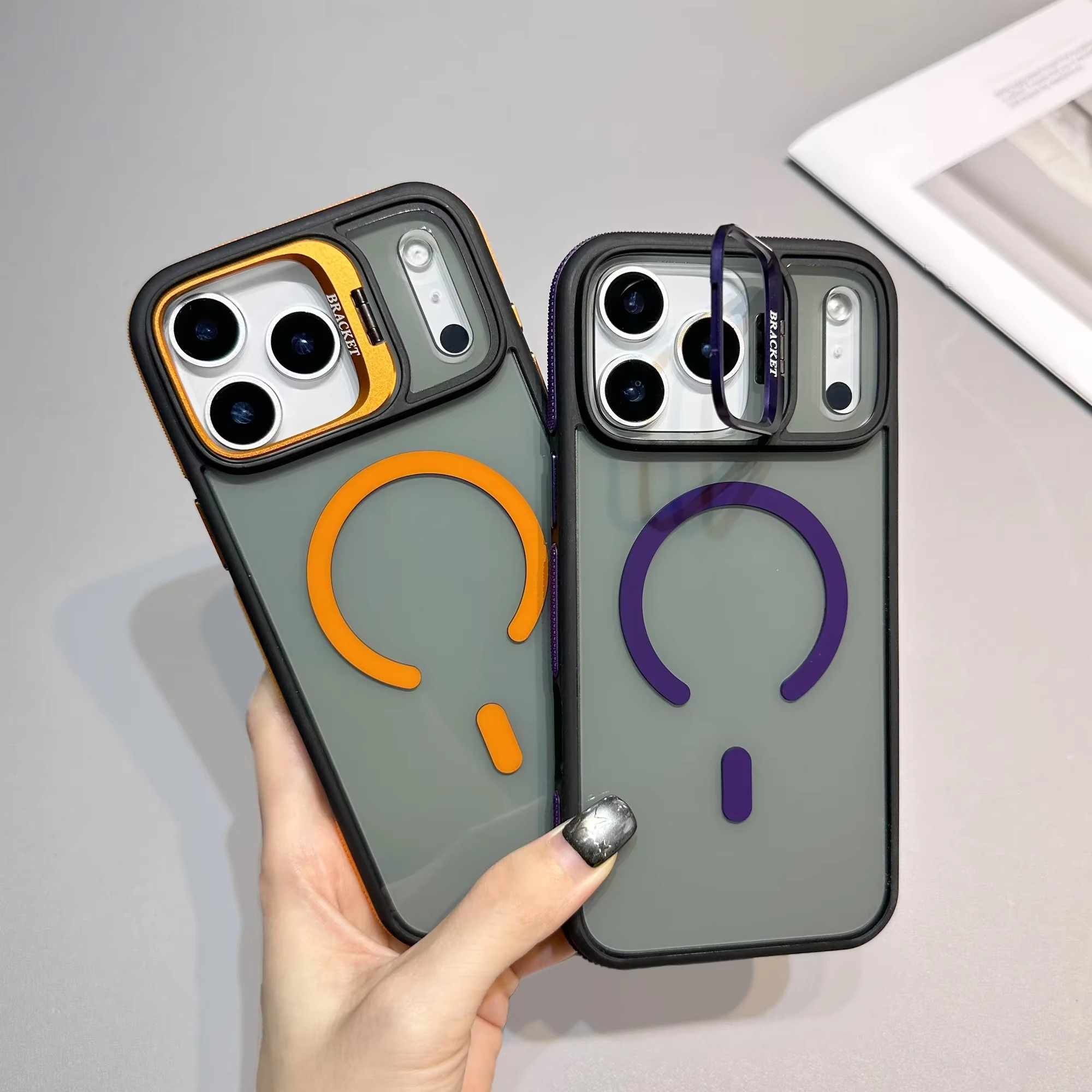 Luxury Matte Transparent iPhone Case – MagSafe Compatible Magnetic Cover with Built-in Kickstand, Shockproof Protection and Camera Lens Guard