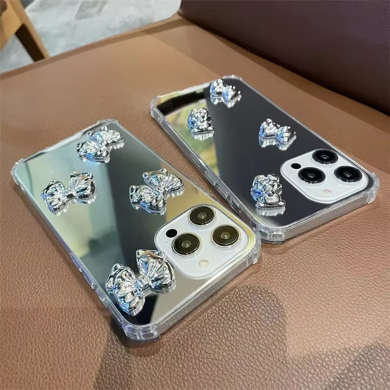Luxury Apple iPhone Case, MagSafe Compatible, Camera Lens and Screen Protection, Ultra Thin, Shockproof, Magnetic, Full All Around Protection, Bow Heart Mirror Cover