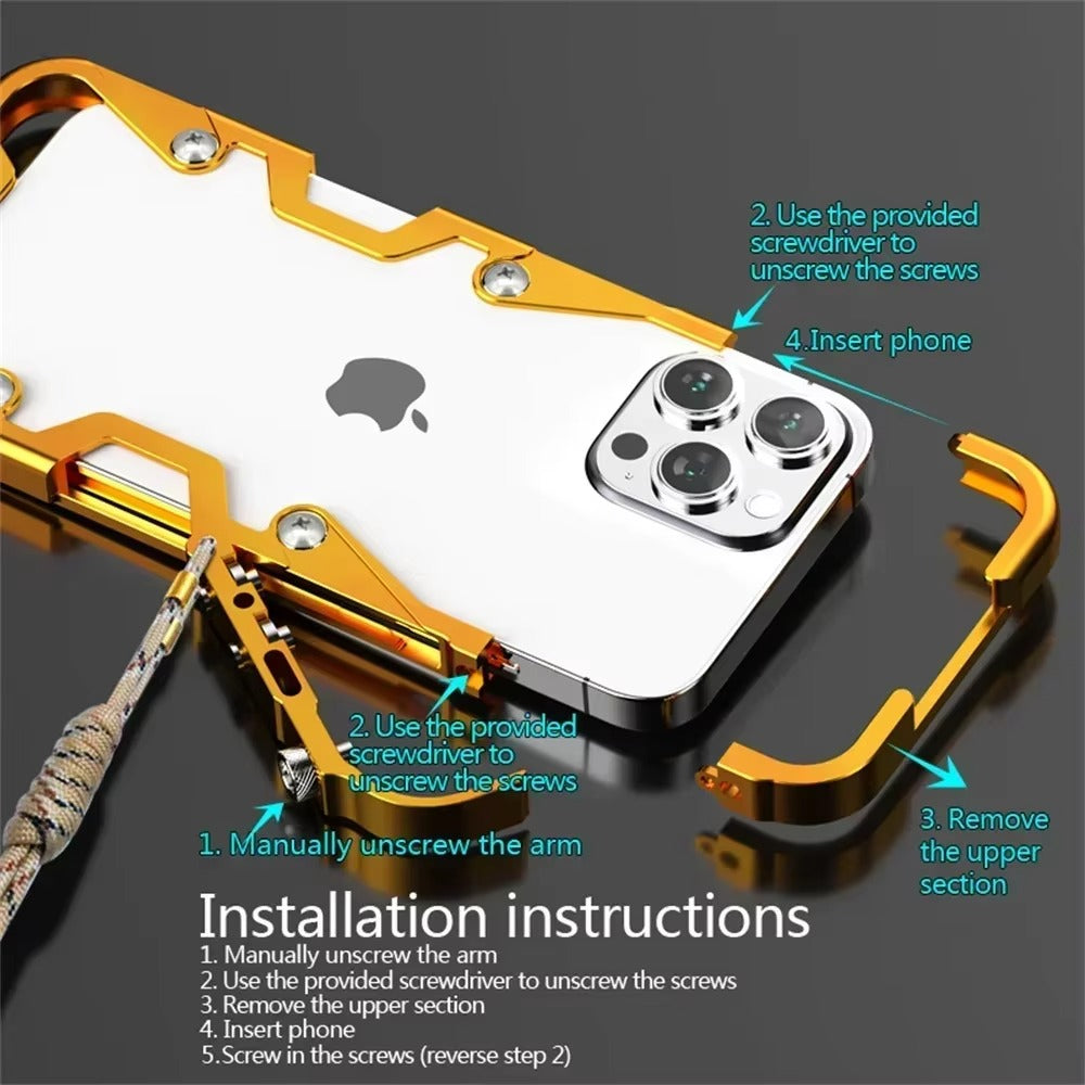 Luxury Apple iPhone Case, MagSafe Compatible, Camera Lens and Screen Protection, Ultra Thin, Shockproof, Magnetic, Full All Around Protection, Handmade Skull Metal Cover