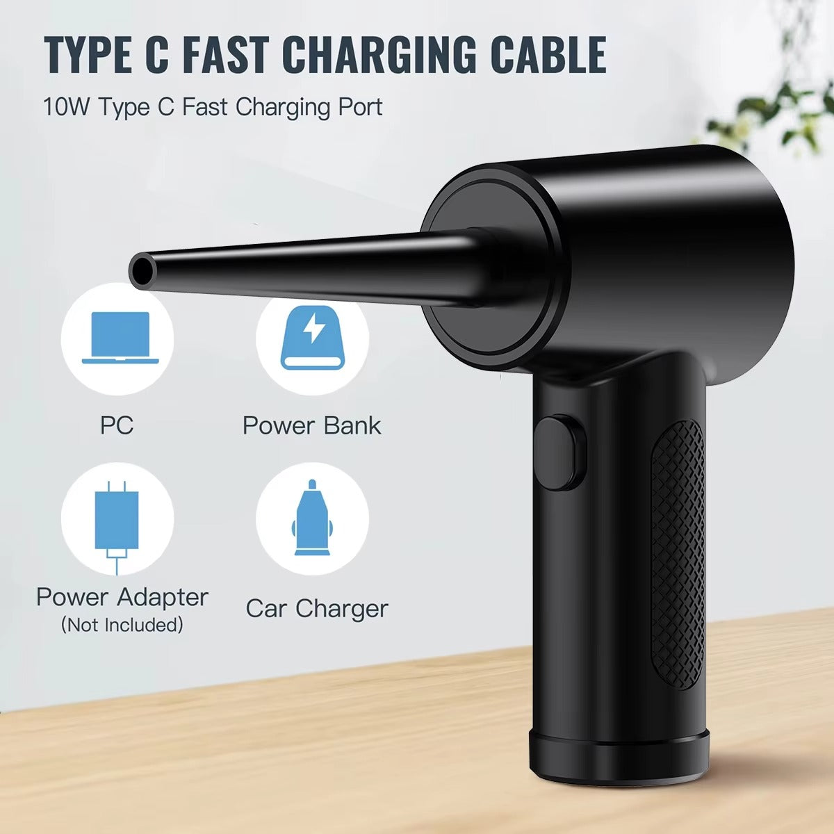 Powerful, Cordless, Compressed Air Duster for Computer, Air Blower with LED Light, for PC, Keyboard, Crumbs, Laptop, Car, Cleaning, Reusable, Portable