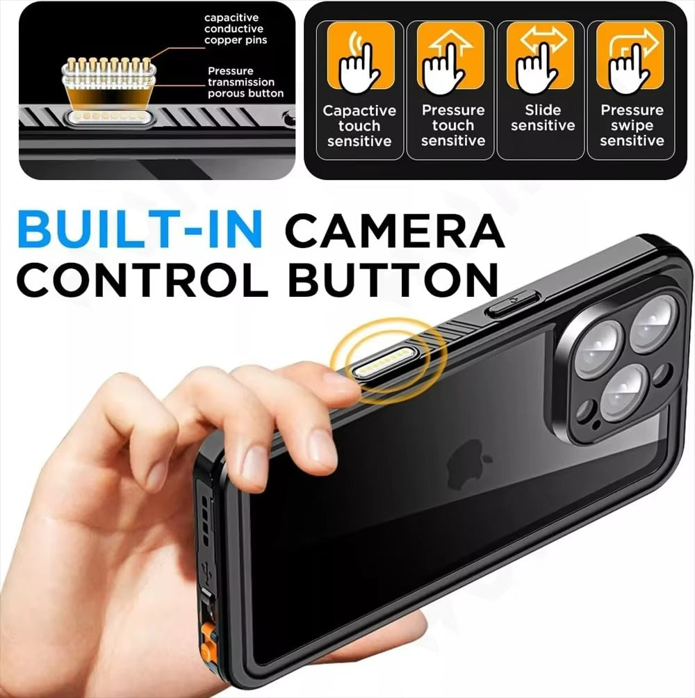 Luxury Apple iPhone Case MagSafe Compatible, Camera Lens & Screen Protection, Ultra Thin Shockproof Magnetic Full All Around Protection Cover with IP68 Metal Underwater Design