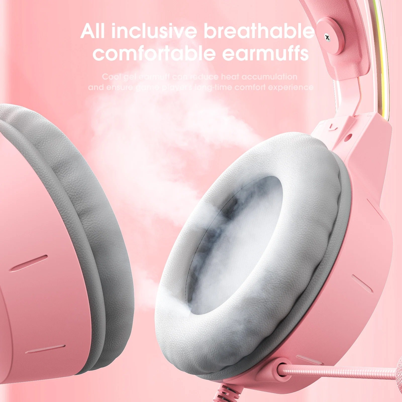 Premium Cat Ear Gaming Headset for iPhone & Mac – Wired Over-Ear Headphones with RGB Lights, Noise Streaming & Online Play