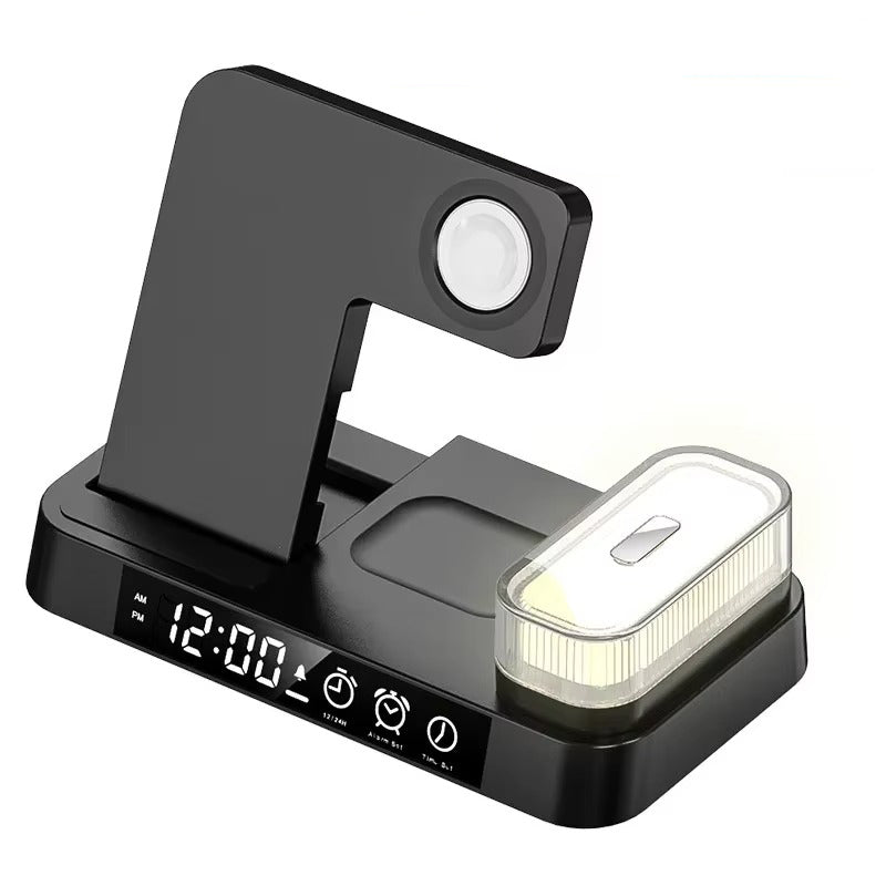 Premium 3 in 1 Wireless Charging Station – 30W Fast Charger Stand with Alarm Clock, Removable RGB Night Light for Phones, Apple Watch, Samsung Watch & AirPods