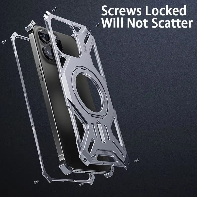 Luxury Apple iPhone Case, MagSafe Compatible, Camera Lens & Screen Protection, Ultra Thin, Shockproof, Magnetic Full All Around Cover – Magnetic Bracket Case with Fashion Aluminum Alloy Frame for Stylish Protection