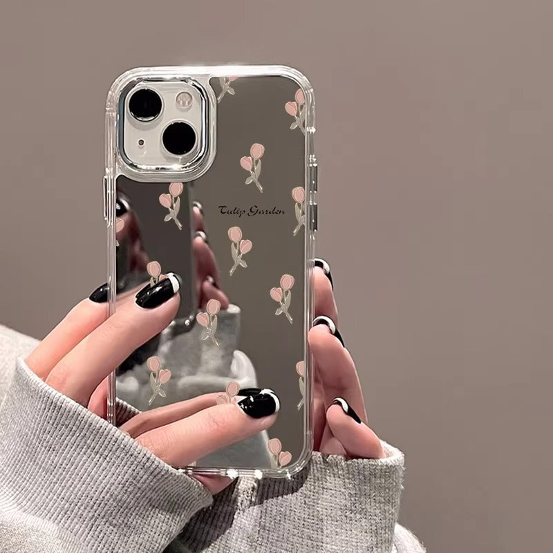 Luxury Apple iPhone Case, MagSafe Compatible, Camera Lens and Screen Protection, Ultra Thin, Shockproof, Magnetic, Full All Around Protection, Cherry Bow Mirror Cover
