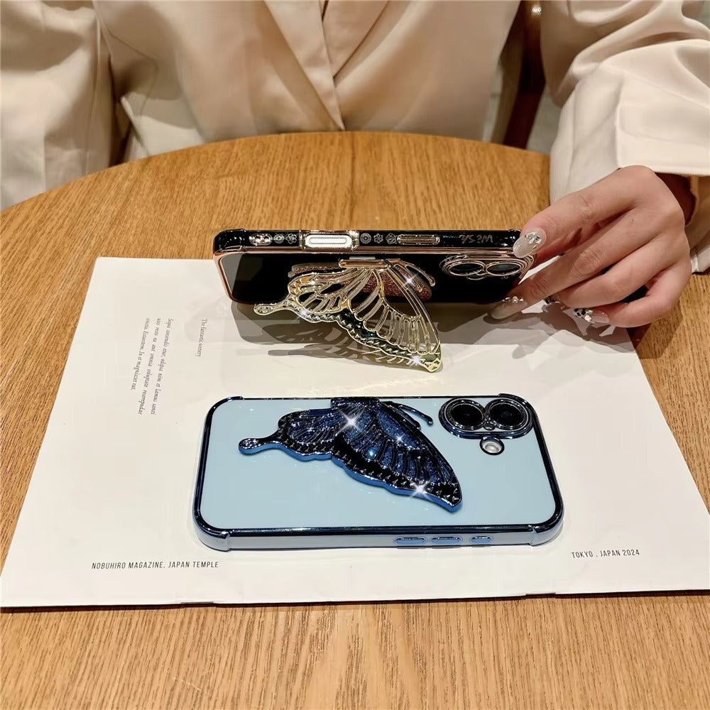 Luxury Apple iPhone Case, MagSafe Compatible, Camera Lens and Screen Protection, Ultra Thin, Shockproof, Magnetic, Full All Around Protection, Butterfly Stand Cover