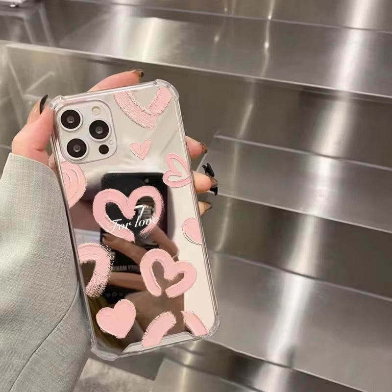 Luxury Apple iPhone Case, MagSafe Compatible, Camera Lens and Screen Protection, Ultra Thin, Shockproof, Magnetic, Full All Around Protection, Heart Mirror Girl Cover