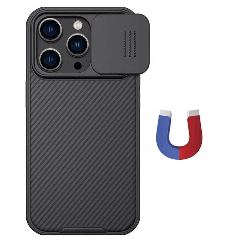 High Quality iPhone Case, MagSafe Compatible, Ultra Thin Magnetic Cover with Screen Guard Slide Camera Lens Protector Panel