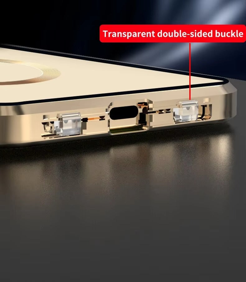 Premium Apple iPhone Case Ultra Thin Shockproof Magnetic Full All Around Protection Cover with Metal Frame Glass Design