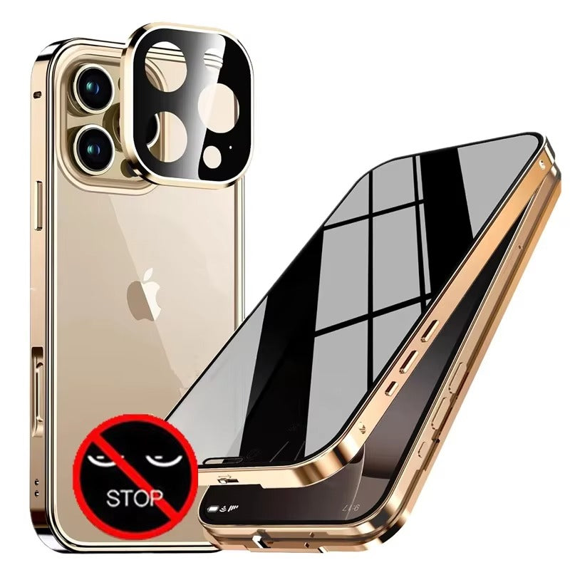 Premium Apple iPhone Case, MagSafe Compatible, Camera Lens & Screen Protection, Ultra Thin, Shockproof, Magnetic Full All Around Cover – Double Glass Anti-Peep Privacy Case with Magnetic Adsorption & Lens Protection
