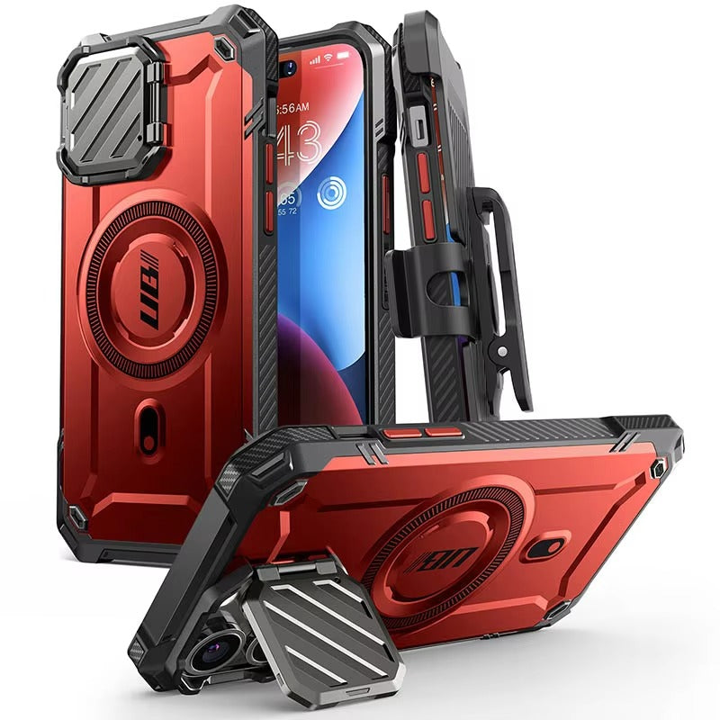 Robust Apple iPhone Case, MagSafe Compatible, Ultra Thin Magnetic Shockproof Cover with Camera Lens Shield, Kickstand Frame