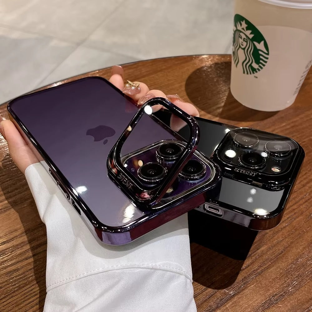 Luxury Apple iPhone Case, Ultra Thin Shockproof Magnetic Full All Around Protection Cover with Plating Stand & Hard Shell