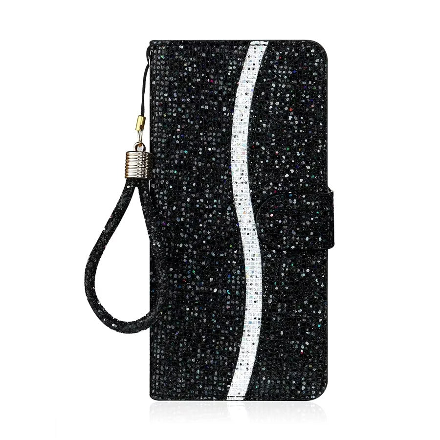 Luxury Apple iPhone Case, MagSafe Compatible, Camera Lens and Screen Protection, Ultra Thin, Shockproof, Magnetic, Full All Around Protection, Glitter Wallet Strap Cover