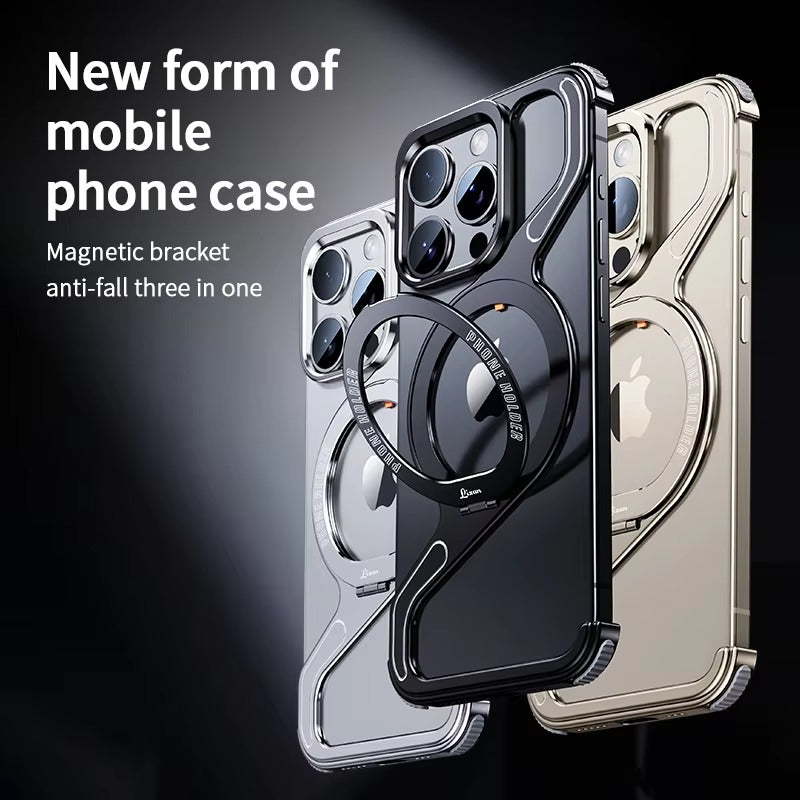 Premium Apple iPhone Case, MagSafe Compatible, Camera Lens & Screen Protection, Ultra Thin, Shockproof, Magnetic Full All Around Cover – Z-Type Aluminum Alloy Rimless Case with Snap-On Bracket & Metal Frame