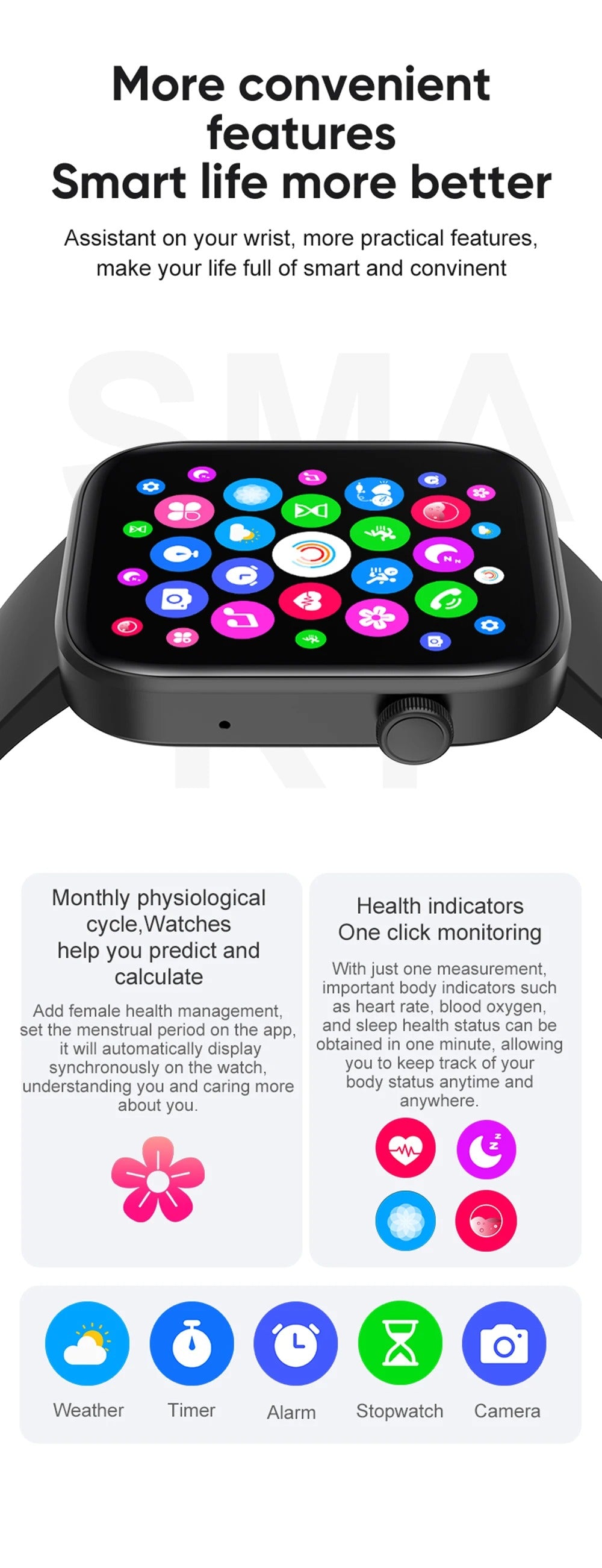 Premium Smartwatch with Bluetooth Calling, Health Monitoring Features, IP68 Waterproof Fitness Watch with Voice Assistant for iPhone Users