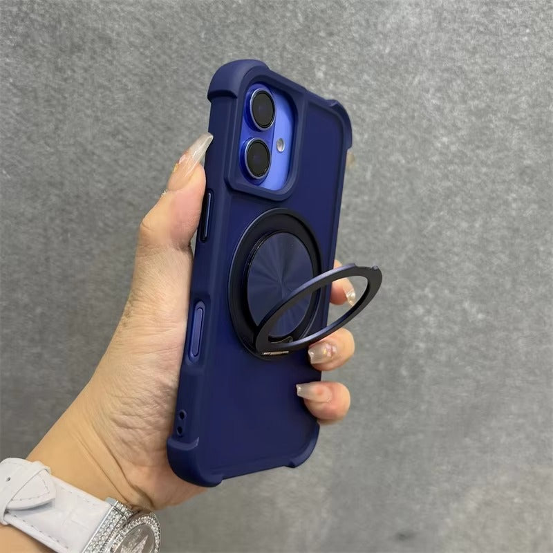 Premium Apple iPhone Case, MagSafe Compatible, Camera Lens & Screen Protection, Ultra Thin, Shockproof, Magnetic Full All Around Cover – 360° Rotating Stand Case with Airbag Corners & Wrist Strap