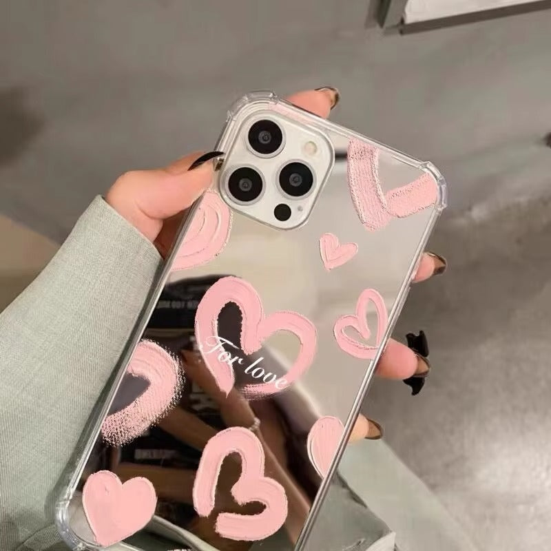 Luxury Apple iPhone Case, MagSafe Compatible, Camera Lens and Screen Protection, Ultra Thin, Shockproof, Magnetic, Full All Around Protection, Heart Mirror Girl Cover