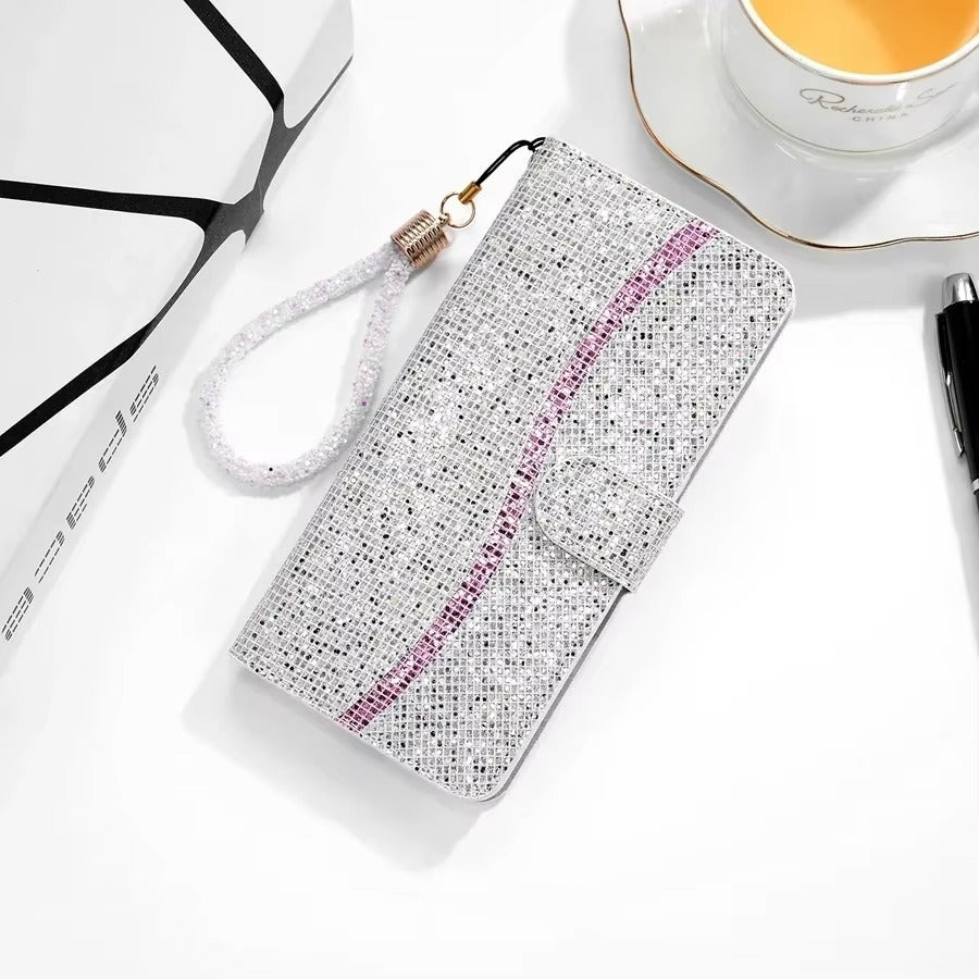 Luxury Apple iPhone Case, MagSafe Compatible, Camera Lens and Screen Protection, Ultra Thin, Shockproof, Magnetic, Full All Around Protection, Glitter Wallet Strap Cover