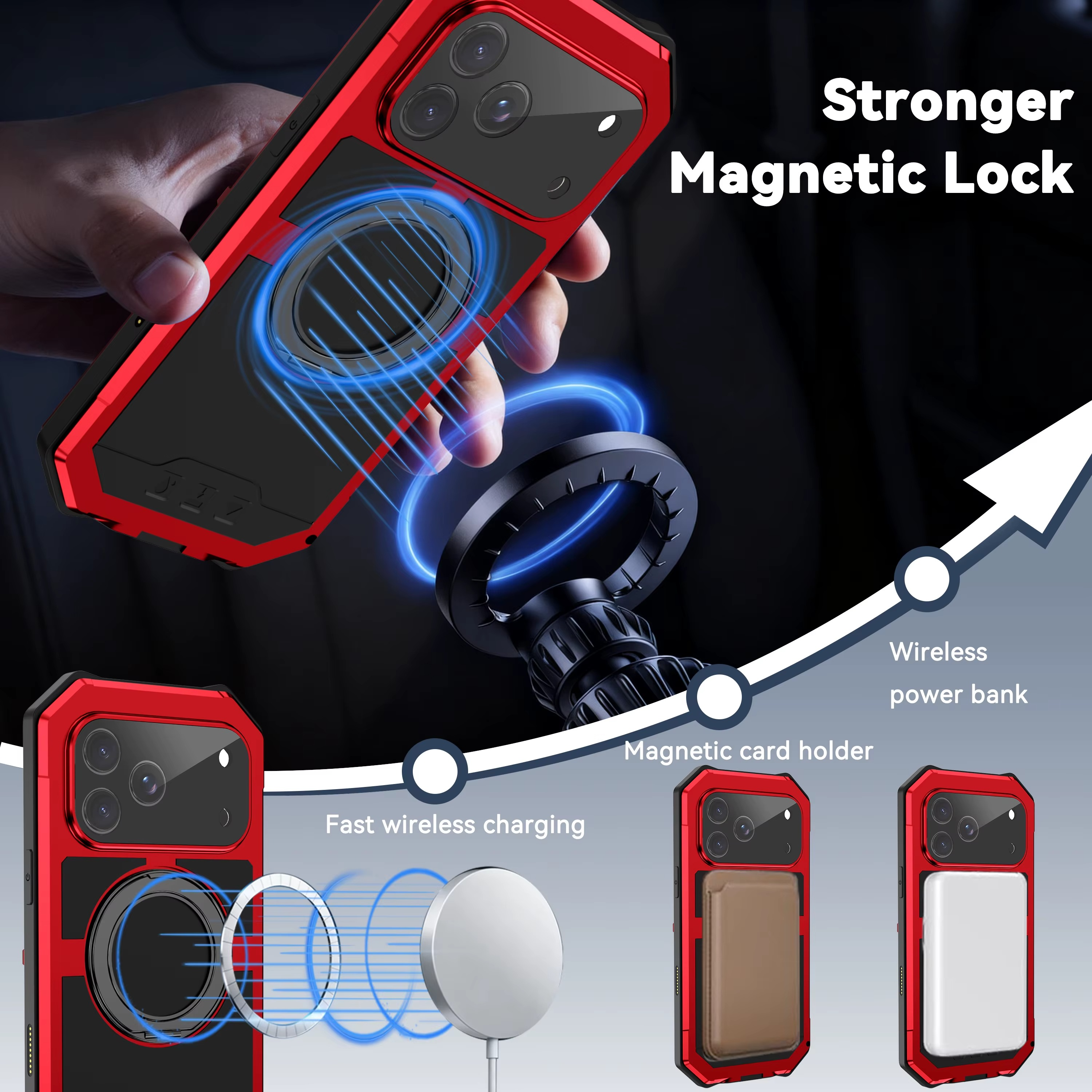 Premium Aluminum Armor iPhone Case – MagSafe Compatible Magnetic Cover with Built-in Kickstand, Glass Screen Protection and Shockproof Bumper