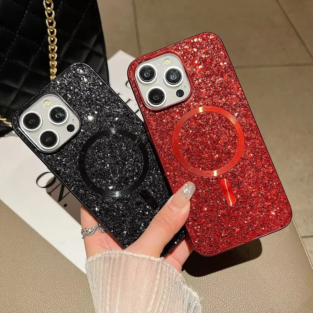 Luxury Apple iPhone Case, MagSafe Compatible, Camera Lens & Screen Protection, Ultra Thin, Shockproof, Magnetic Full All Around Cover – Bling Glitter Magnetic Case with Shockproof Protective Back for Stylish Appeal